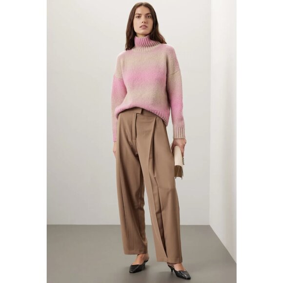 Maje | Megevy Turtleneck Wool Blend Sweater In Ombre Pink Stripe - Picture 9 of 11